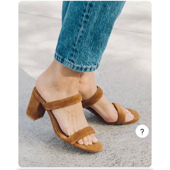 Soludos Ines Walnut Tan Suede Leather Heels Slip On Block Heel Strap Sandals 8 - Picture 2 of 10